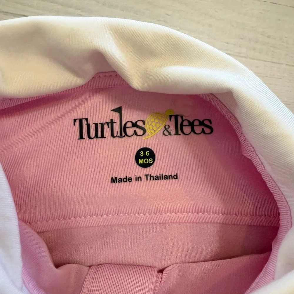 Turtles & Tees baby girls pink polo bodysuit monagramed 